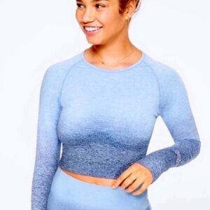 PINK seamless blue ombre long sleeve crop athletic top